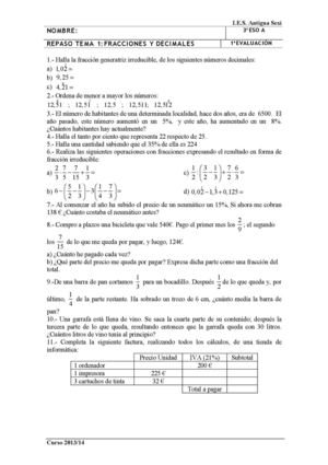 Tema 1: Fracciones y Decimales