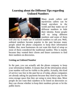 learning about the different tips regarding unlisted numbers