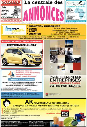 La centrale des annonces N° 1166 Semaine du 29 Septembre au 05 Octobre 2013