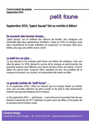 Communiqué de presse petit faune à Milan