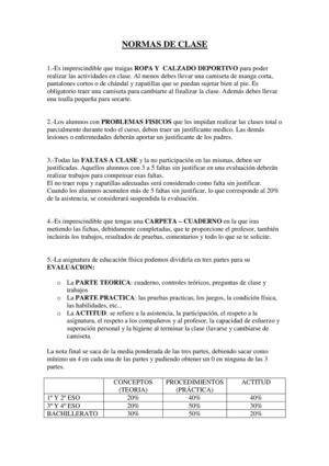 NORMAS DE LA ASIGNATURA DE EF