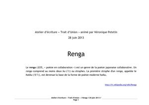 Renga - Atelier d'écriture "Trait d'Union" Dakar