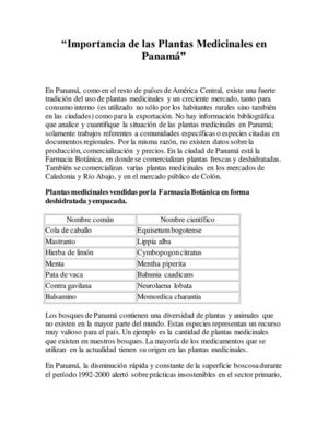 Importancia de las Plantas Medicinales en Panamá
