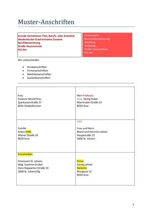 Anschriftenschreibung