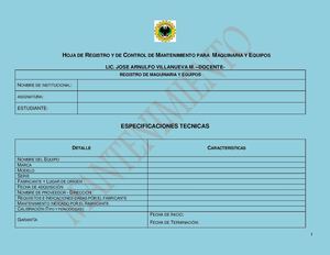 registro de mantenimiento hojas