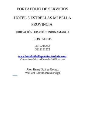 portafolio de servicios HOTEL 5 ESTRELLAS MI BELLA PROVINCIA