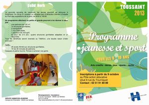 Programme activités jeunesse et sport, vacances de la Toussaint