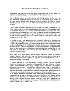 Inicio del club America de Cali