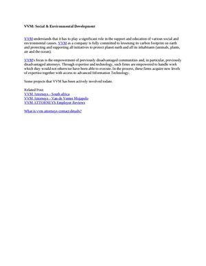 VVM: Social & Environmental Development