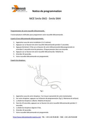 Notice de programmation télécommande Nice Smilo