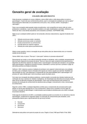 Conceito geral de avaliação em EaD