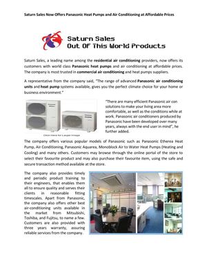 Saturn Sales Now Offers Panasonic Heat Pumps and Air Conditioning at Affordable Prices