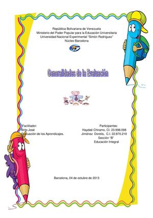 Cuadro de las Generalidades de la Evaluación