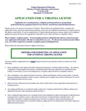 Virgina Teaching License Application