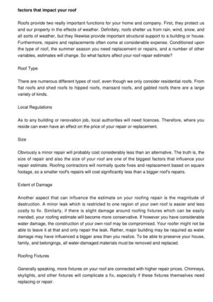 Factors That Influence Your Roof Repair Estimate