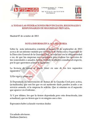 Nota aclaratoria ejercicios de tiro