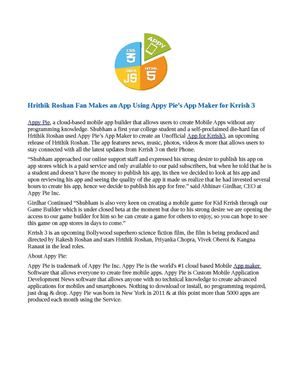 Hrithik Roshan Fan Makes an App Using Appy Pie’s App Maker for Krrish 3