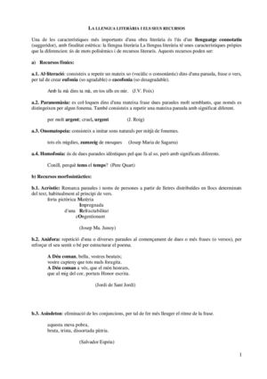 LA LLENGUA LITERÀRIA I ELS SEUS RECURSOS
