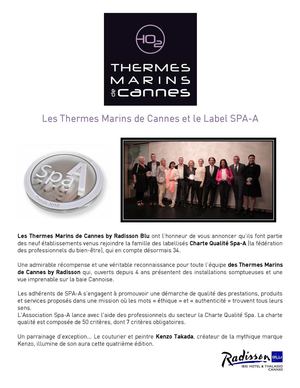 Les Thermes Marins de Cannes et le Label SPA-A