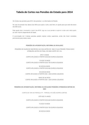 Tabela de Cortes nas Pensões do Estado para 2014