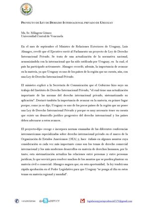 PROYECTO DE LEY DE DERECHO INTERNACIONAL PRIVADO DE URUGUAY