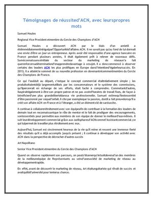 Témoignages de réussited’ACN, avec leurspropres mots