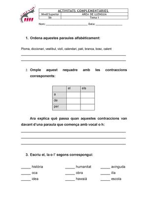 Fitxa d'activitats complementàries de català T-1 5è