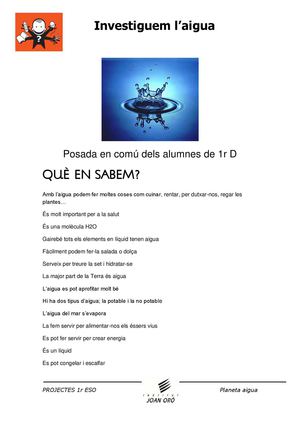 L'aigua. Què en sabem i què en volem saber!