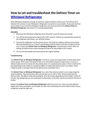 ThebestwaytosetandtroubleshoottheDefrostTimeronWhirlpoolRefrigeratorparts