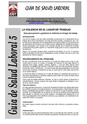 Boletin salud laboral N5 La Violencia en el lugar de trabajo