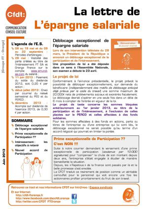 1306 cfdt La Lettre de l'Epargne Salariale (juin-13)
