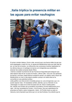 Italia triplica la presencia militar en las aguas para evitar naufragios