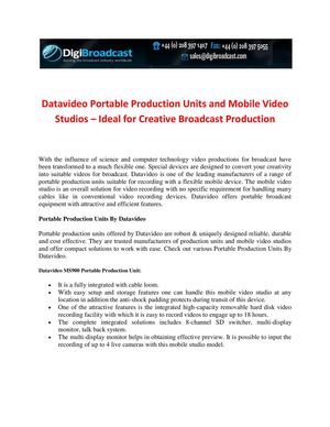 Datavideo Portable Production Units and Mobile Video Studios – Ideal for Creative Broadcast Production - www.digibroadcast.com