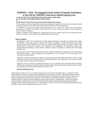 FAIRPRO –USA, The biggest South Indian Property Exhibition in the US by CREDAI Chennai & IndiaProperty.com