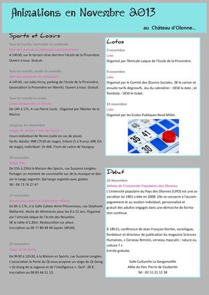 Animations novembre au Château d'Olonne