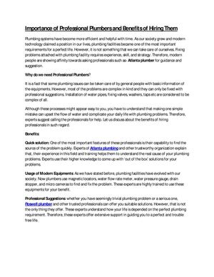 Importance of Professional Plumbers and Benefits of Hiring Them