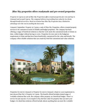 Blue Sky properties offers readymade and pre-owned properties