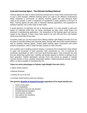 Concrete Foaming Agent - The Ultimate Building Material