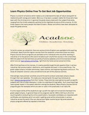 Learn Physics Online Free To Get Best Job Opportunities