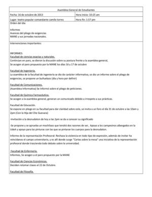 Acta/Relatoría Asamblea General de Estudiantes 16 de octubre de 2013