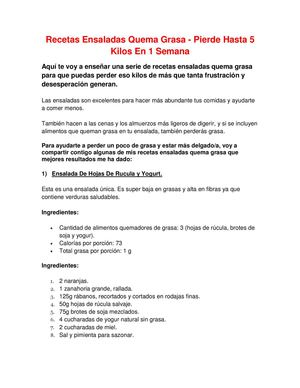 Recetas Ensaladas Quema Grasa - Pierde Hasta 5 Kilos En 1 Semana