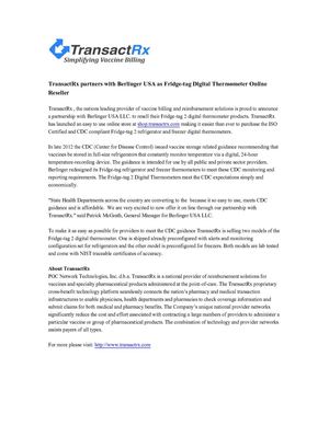 TransactRx partners with Berlinger USA as Fridge-tag Digital Thermometer Online Reseller