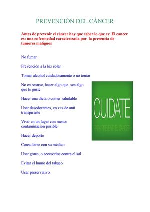 Afiche de la prevención del cáncer 