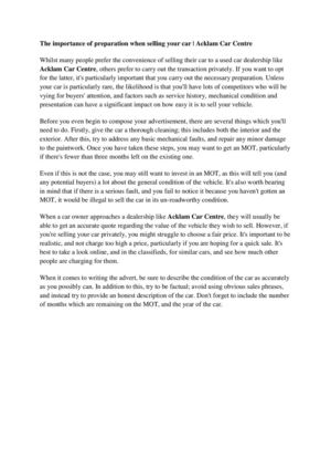 The importance of preparation when selling your car | Acklam Car Centre