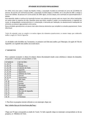 Atividade de estudos populacionais