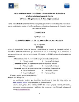 CONVOCATORIA OLIMPIADA ESTATAL TECNOLOGÍA EDUCATIVA 2014