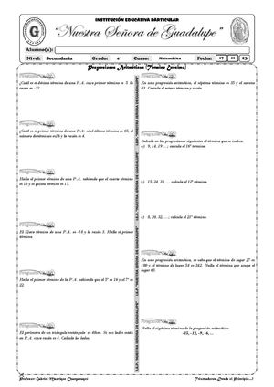 Progresiones Aritméticas (Término Enésimo) - 4º