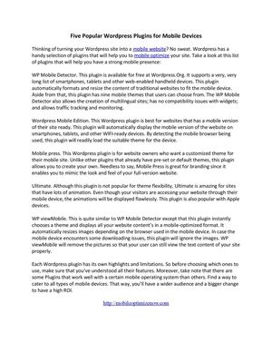 Five Popular Wordpress Plugins for Mobile Devices