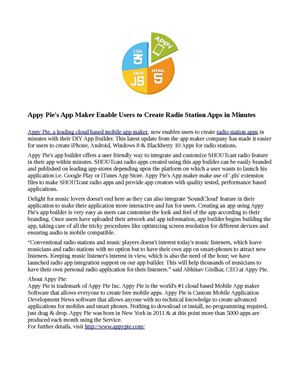 Appy Pie's App Maker Enable Users to Create Radio Station Apps in Minutes
