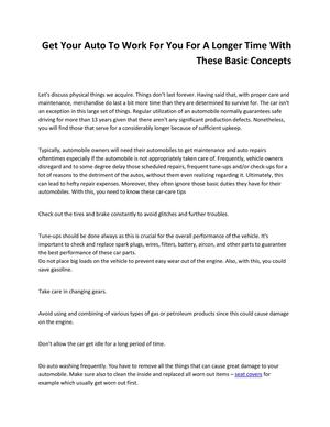 Get Your Auto To Work For You For A Longer